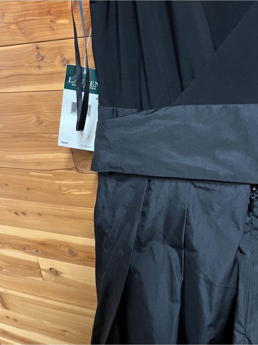 Lauren Ralph Lauren Evening Dress Women 12 Black NEW Mixed Media Midi V-Back - Picture 3 of 7